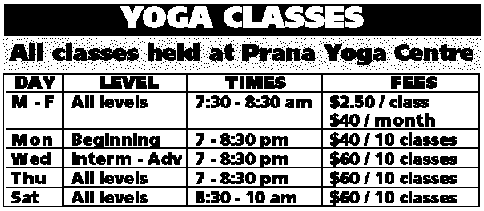 PYC Class Schedule